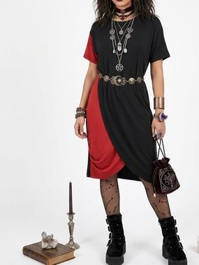 Dex Asymmetrical Dress in Black and Red